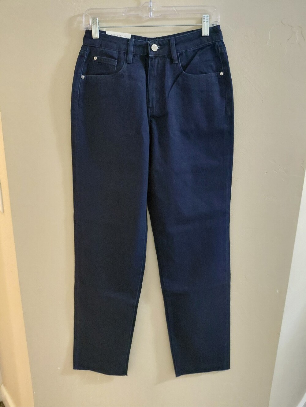 NWT WEWOREWHAT Low Rise Dad Jeans Indigo Raw Hem Dark Blue Size 24